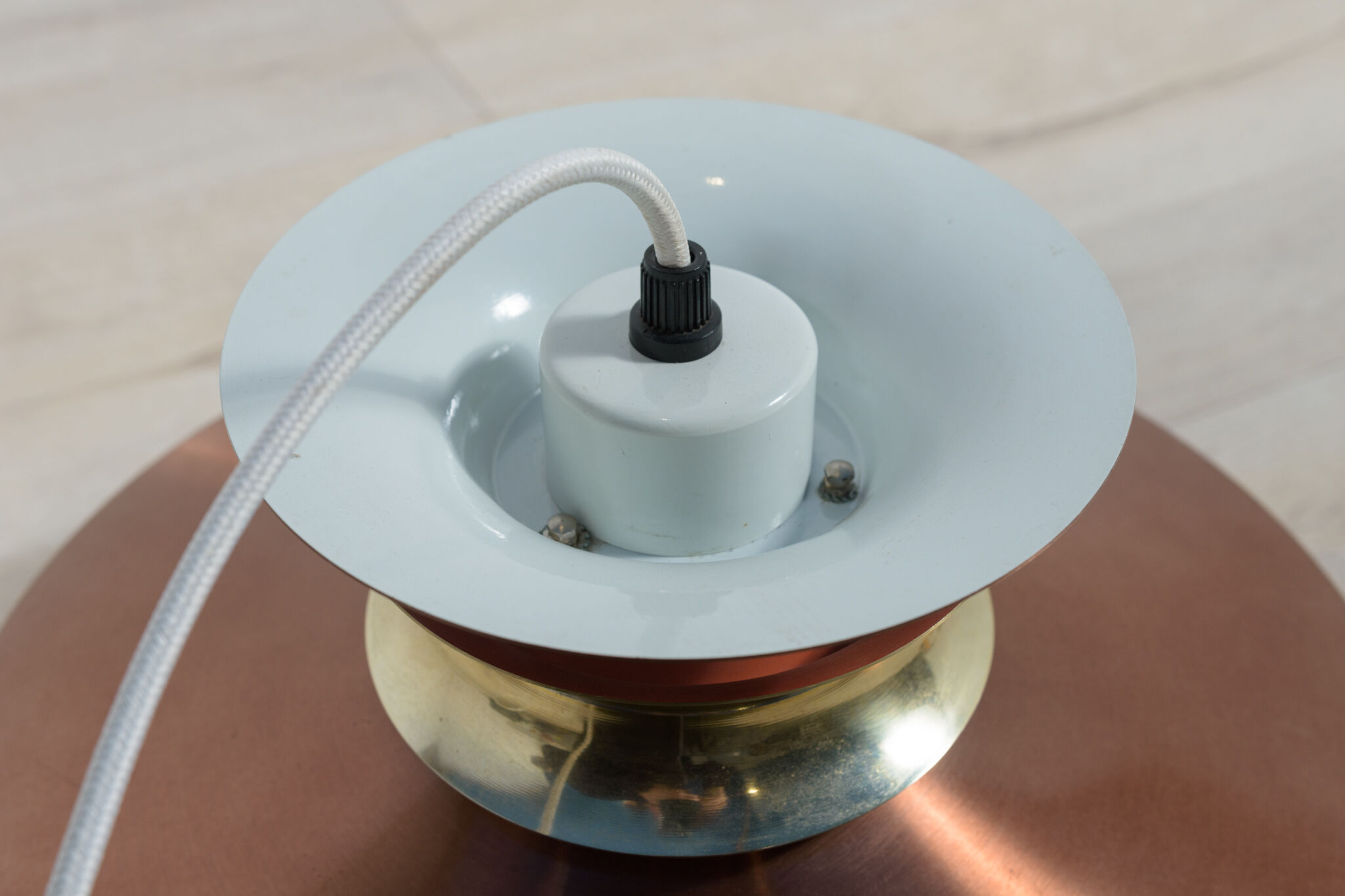 Scandinavian ceiling lamp copper & glass, Denmark, 1960s