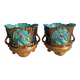 Pair of antique cache-pots in majolica – Art Nouveau 19th century