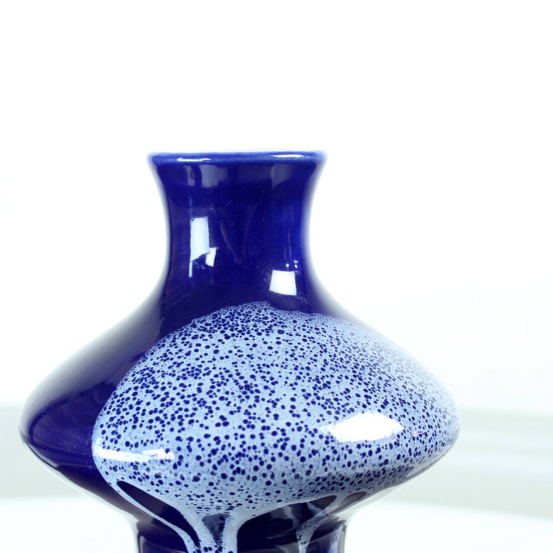 Vase vintage en céramique bleue, Tchécoslovaquie 1960