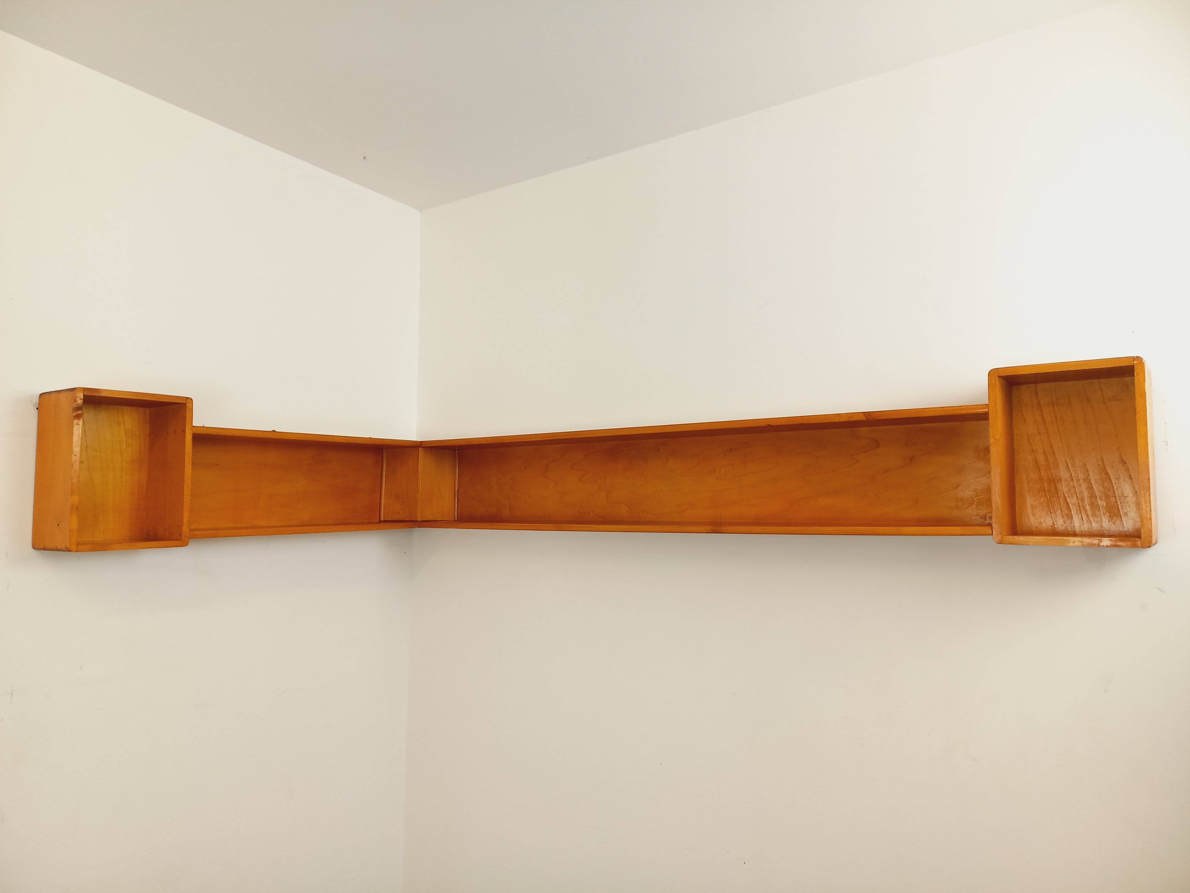 Vintage wooden corner wall shelf from the 60s 70s.