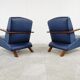 Pair of bentwood and blue leather armchairs, 1970s