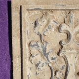 Polychrome carved wooden panel, wall element, old object