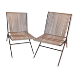Seated metal and rope backs armchairs