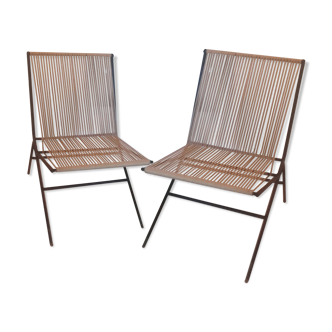 Seated metal and rope backs armchairs