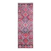 Tapis de couloir turc vintage en laine et coton rose noué à la main