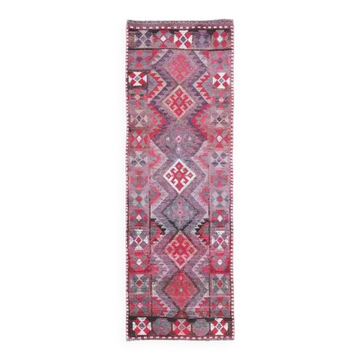 Vintage Turkish Hand-Knotted Wool Cotton Pink Runner Rug 78x234