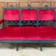 Large Japanese-style sofa in carved wood and red velvet, 19th century