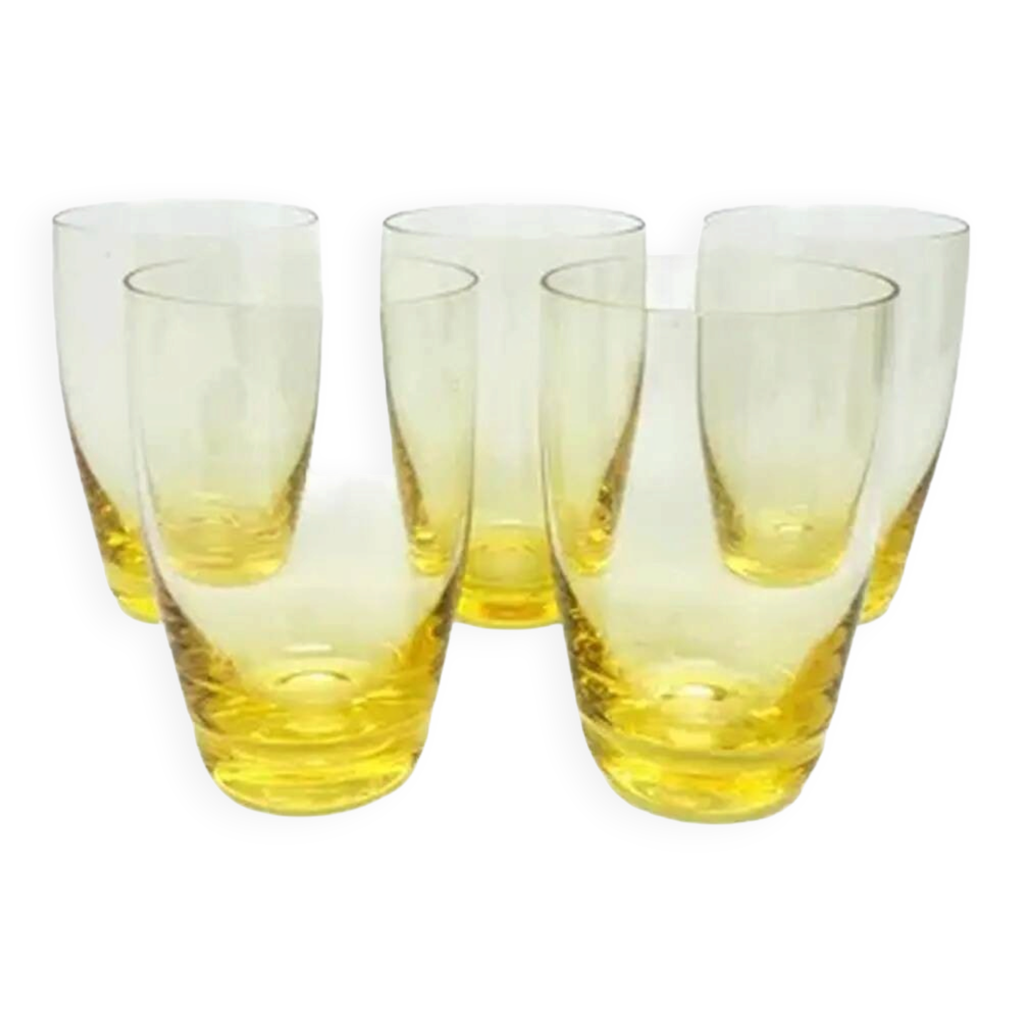 Ensemble de verres literatka, style moderne du milieu du siècle, en verre jaune, Tchécoslovaquie, années 1950.