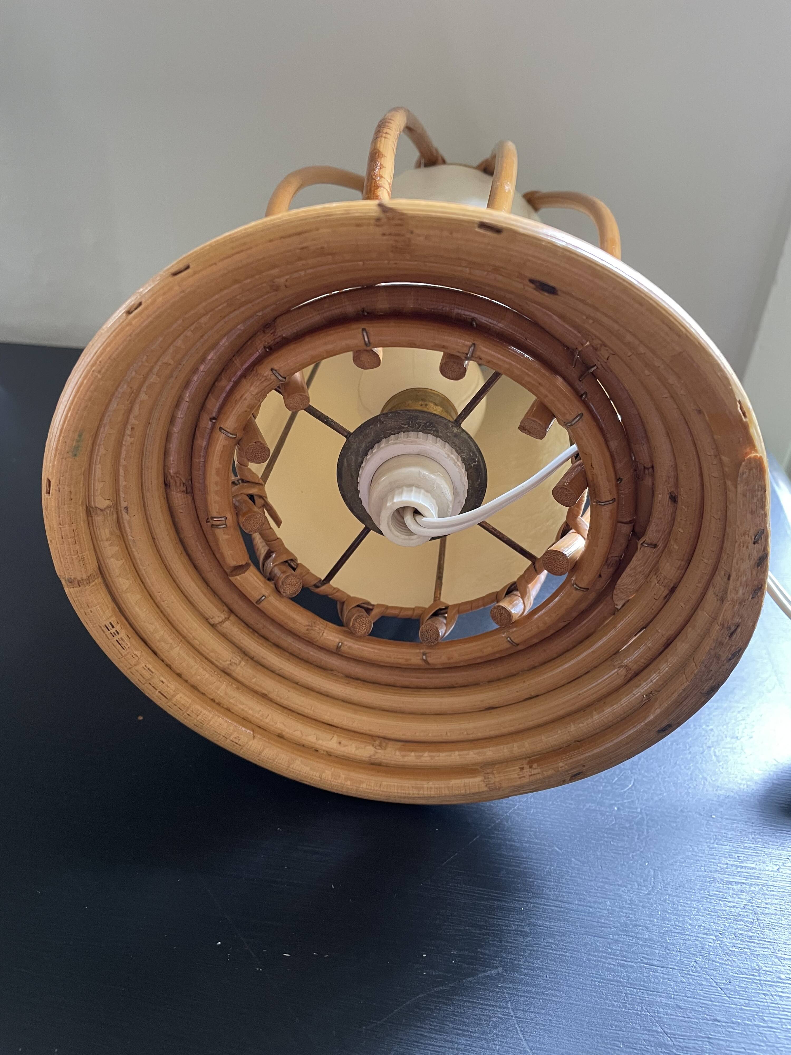 Rattan and bamboo lamp by Louis Sognot 1960