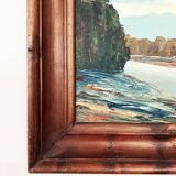 Tableau, huile sur carton « Rivière dans les Alpes »