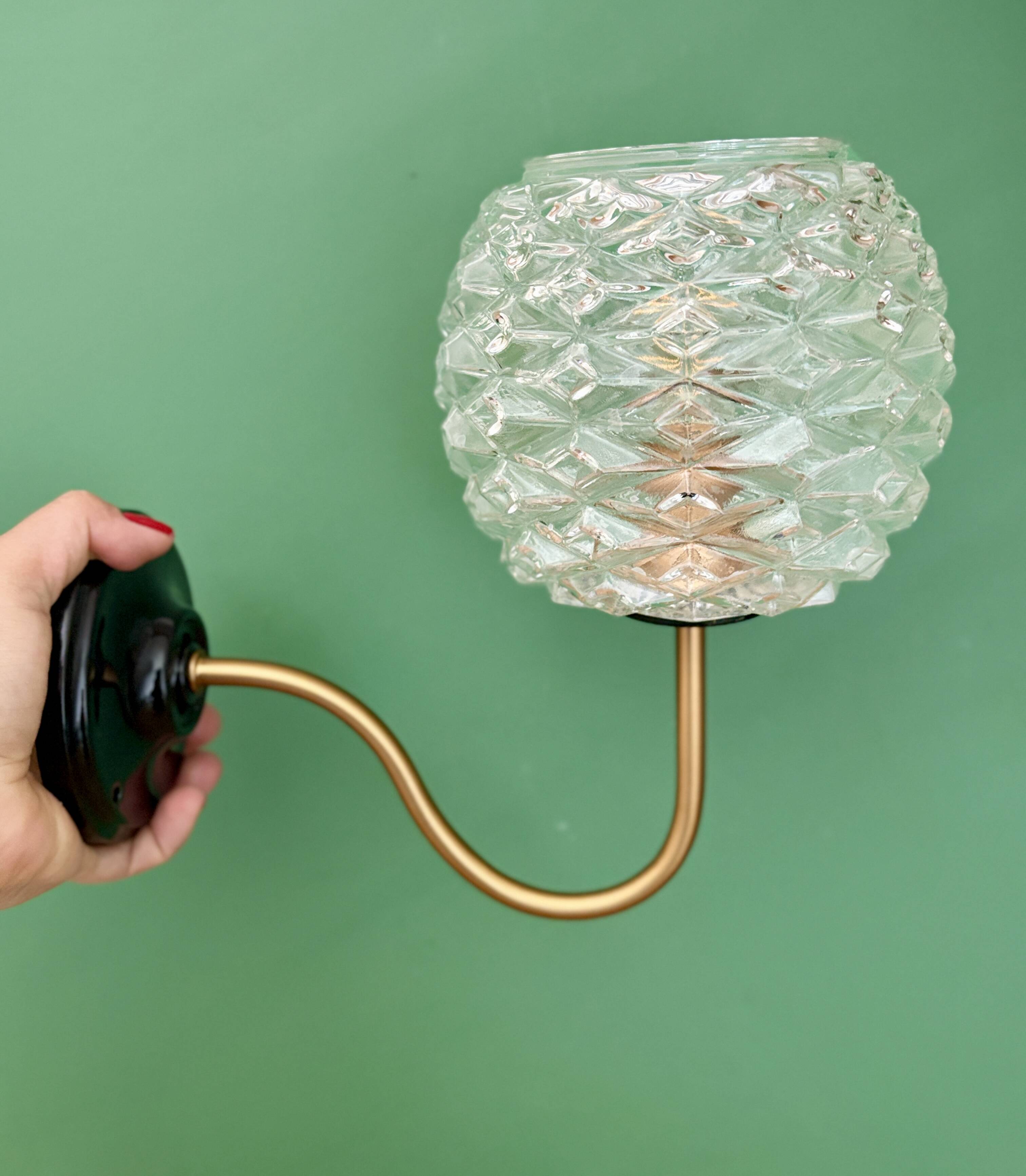 Swan neck vintage globe wall light in moulded glass