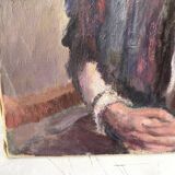 Portrait ancien signé Fernand Blondin daté 1932, huile sur toile vintage d'une femme