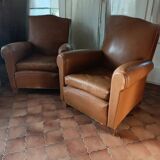 Pair of leather club armchairs