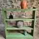 Vintage open pine shelf, original sage green paint, circa 1900–1930.