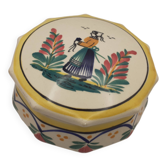 HB Quimper / Ceramic candy box / Hand-painted Breton character