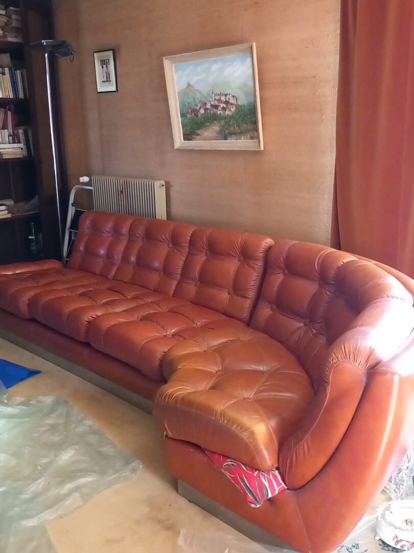 Vintage tufted sofa for 6, 1970s.