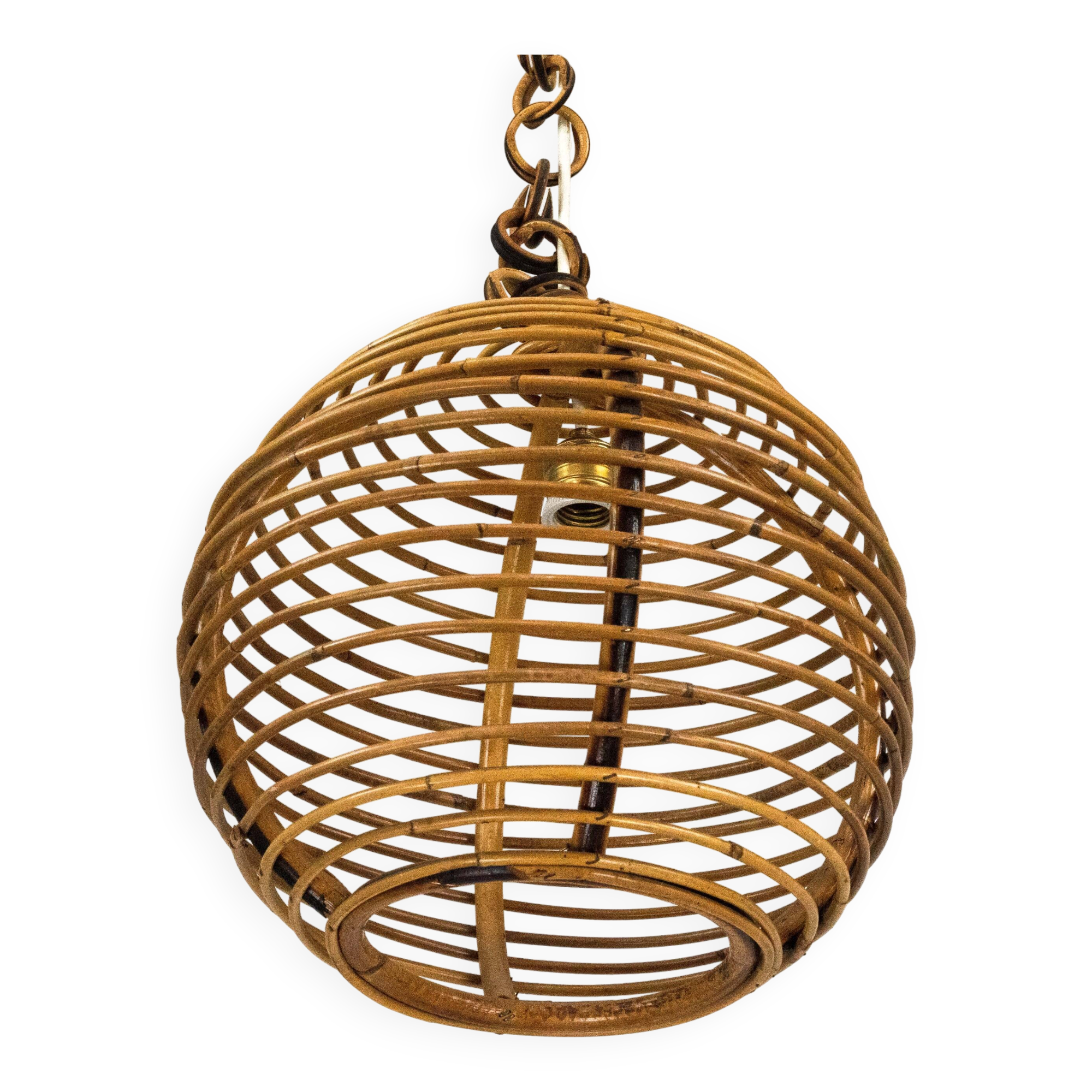 Chandelier en bambou sphérique vintage des années 1950