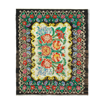 Handmade Vintage Moldovan Black Kilim 181 cm