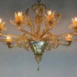 Venetian chandelier in gilded Murano glass, 10 light arms, circa 1920.