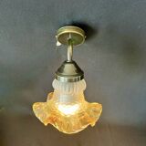 Applique murale col de cygne vintage en laiton et tulipe opaline fleur