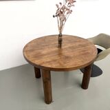 Table ronde moderniste chêne massif, piètement cylindrique pin, DLG Perrian