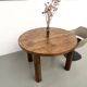 Modernist round table, solid oak, cylindrical pine base, DLG Perrian.