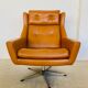 Vintage Danish mid-century cognac leather Werner Langenfeld lounge chair, 1960s