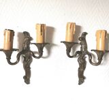 Pair of wall lights, classic style, LouisXV, gold metal, bronze or brass, candle holder effect
