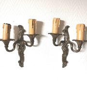 Pair of wall lights, classic style, LouisXV, gold metal, bronze or brass, candle holder effect