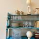 Sideboard 4 shelves and 2 glass doors in blue wood