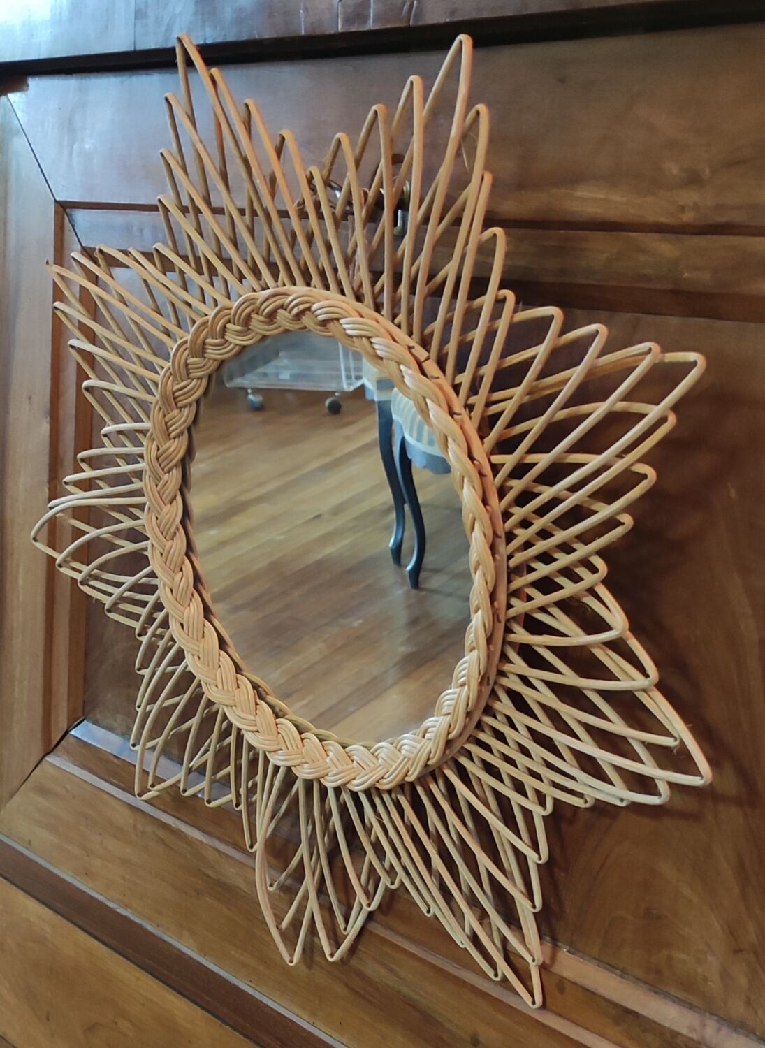 Vintage rattan sun mirror, 51 cm