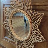 Vintage rattan sun mirror, 51 cm