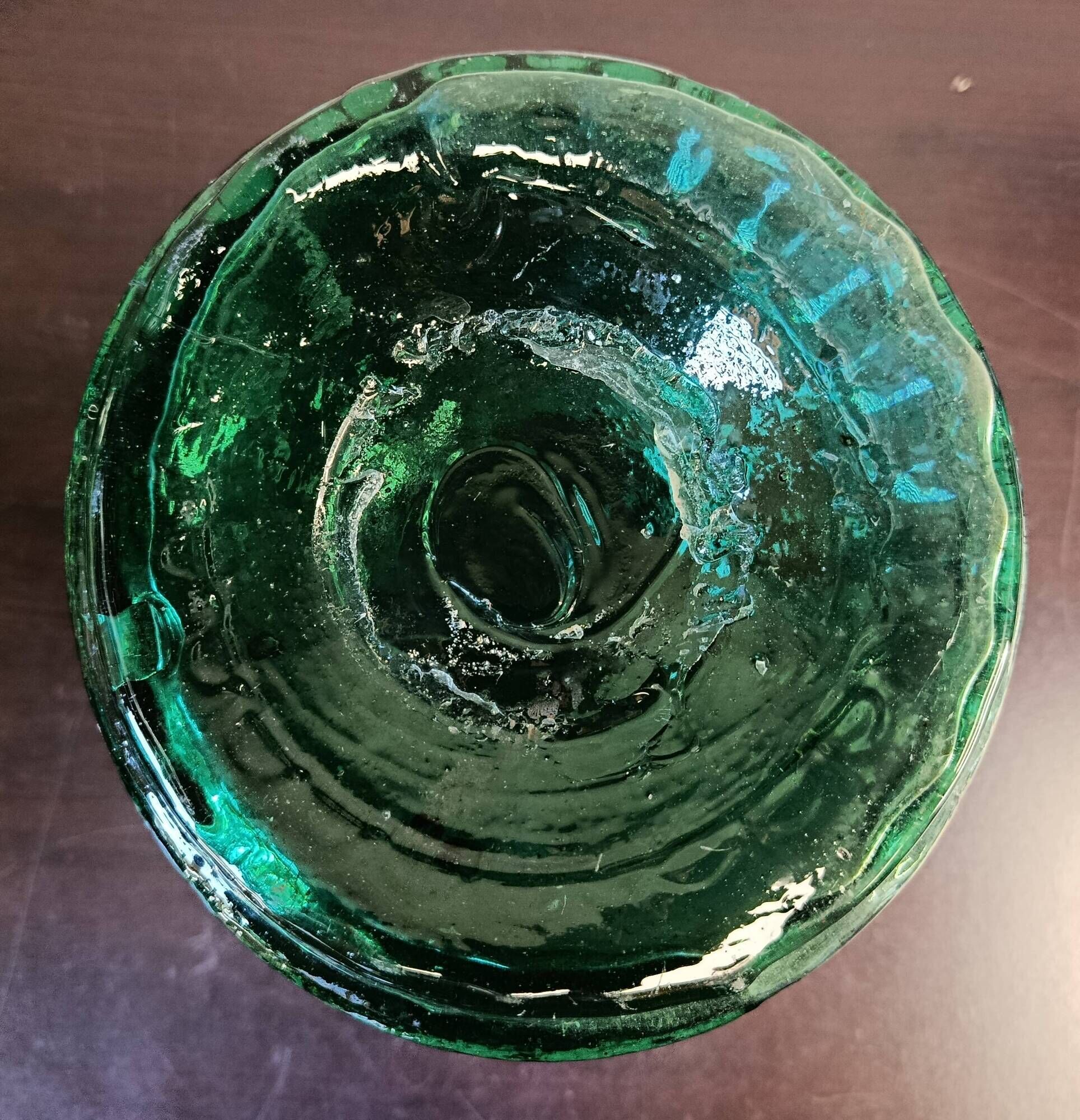Textured glass vase and carafe duo in blown green glass, Biot style, 1960s.