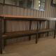Large industrial metal console, 2 solid oak shelves