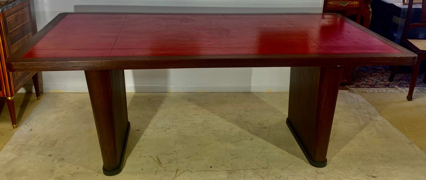 Bureau époque art déco , palissandre, cuir rouge hermes