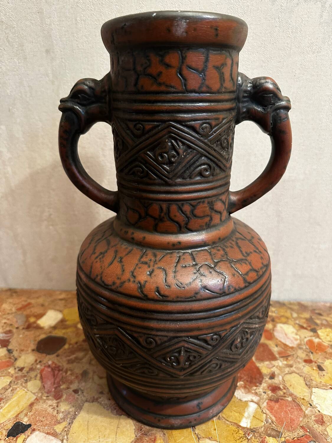 Jasba Vase 5005 - West Germany 60’s - Relief decor, Zoomorphic handles -