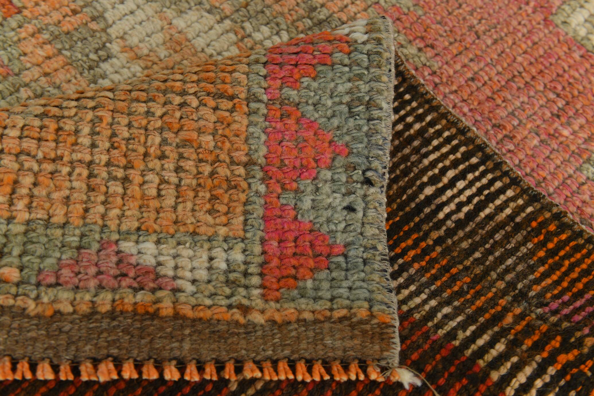 Tapis runner vintage, tons pastel délavés et motifs ethniques, 95x350Cm