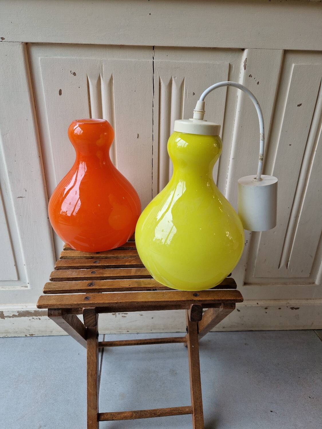 Set of 2 Yellow and Orange Opaline Chandeliers