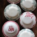 6 deep plates Marsac red Digoin Terre de fer green