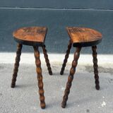 Pair of wooden tripod stools