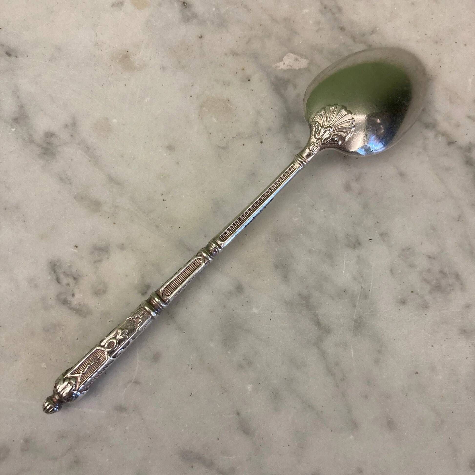 12 small silver-plated metal spoons, Russian-style handles, SAM Lux