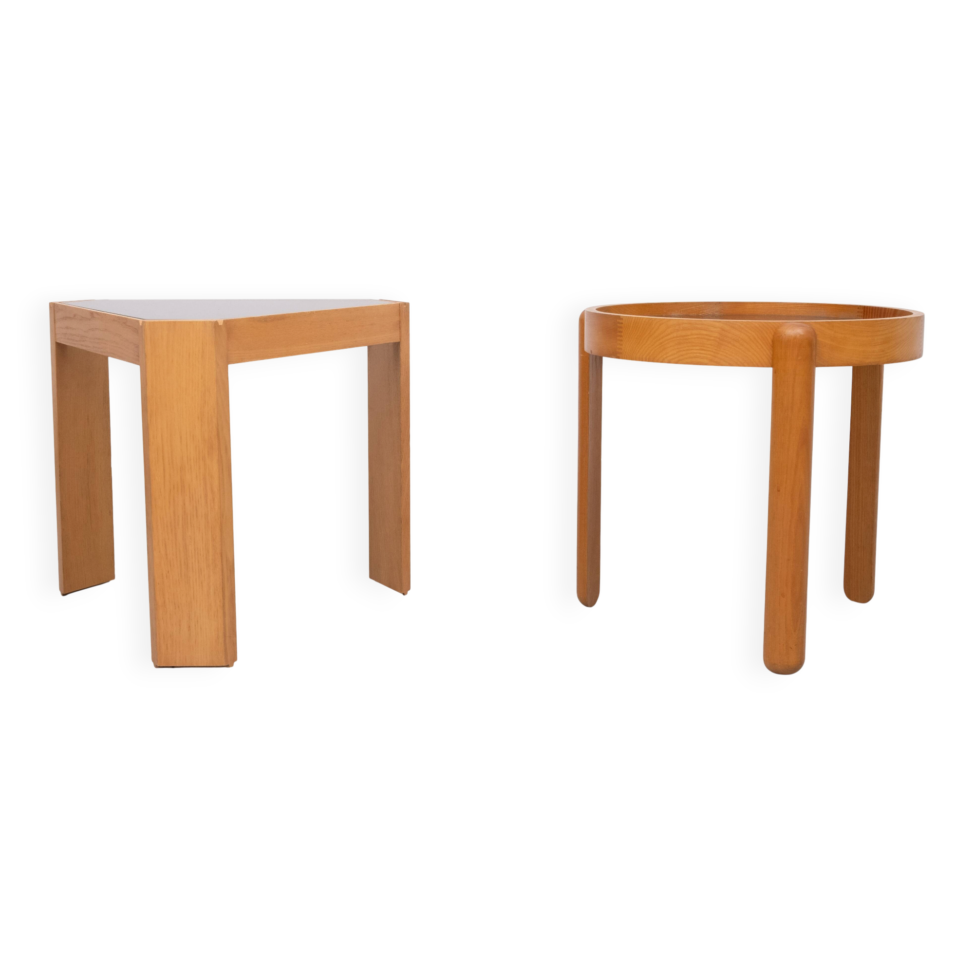 Porada Arredi Beechwood Smoked Glass side tables 1970s Italy
