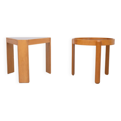 Tables d'appoint en bois de hêtre et verre fumé Porada des années 1970, Italie.