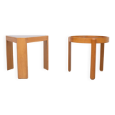 Porada Arredi Beechwood Smoked Glass side tables 1970s Italy
