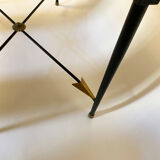 Art Deco wrought iron side table with brass arrow decor, from the 1940s
