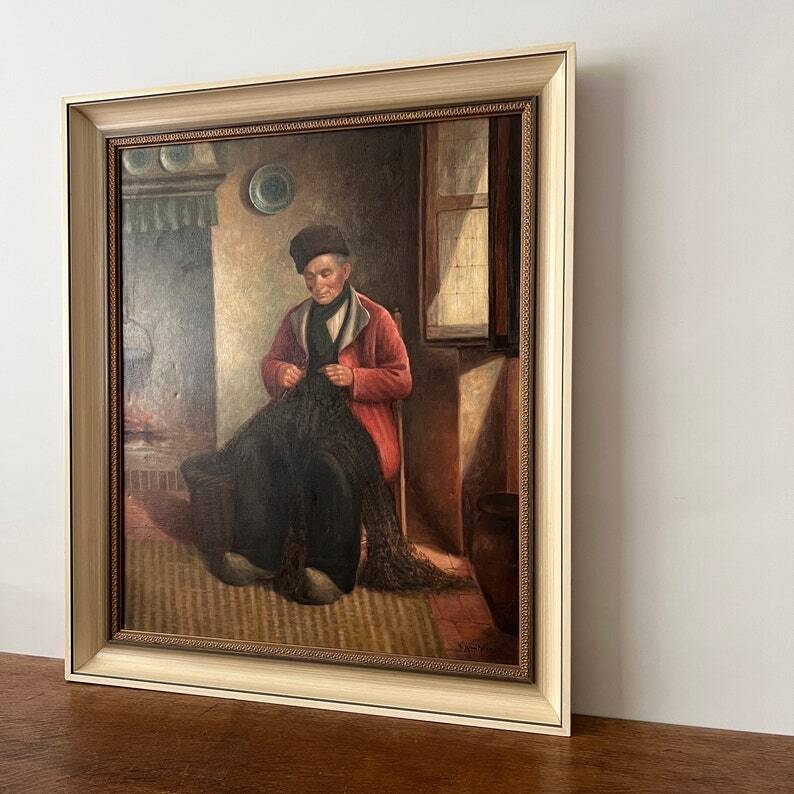 Peinture à l'huile hollandaise vintage « Vieil homme »
