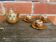 Teapot + 3 Antique Glazed Terracotta Cups Landscape Decor Vintage