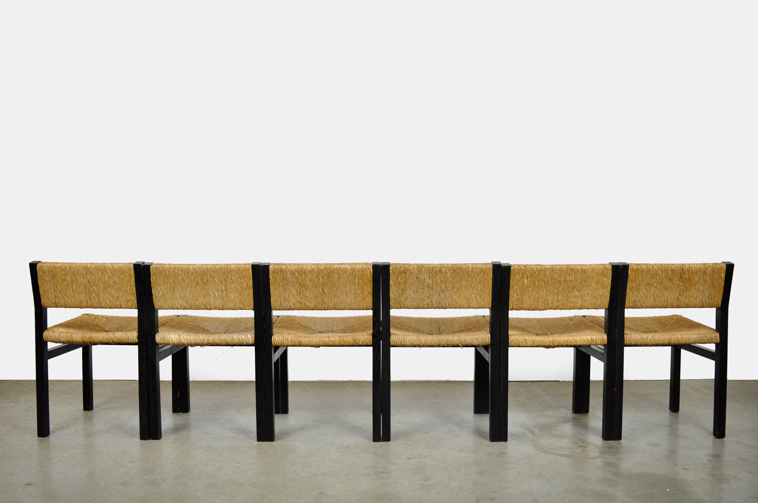 Set of 6 dining chairs with wicker seats by Martin Visser and produced by ‘t Spectrum, 1970s