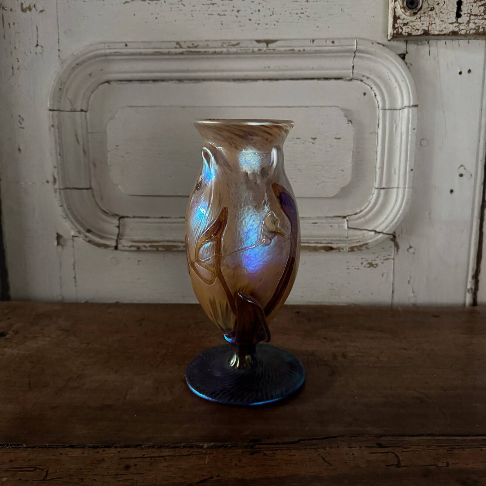 Iridescent glass paste vase signed JP Mateus 1995