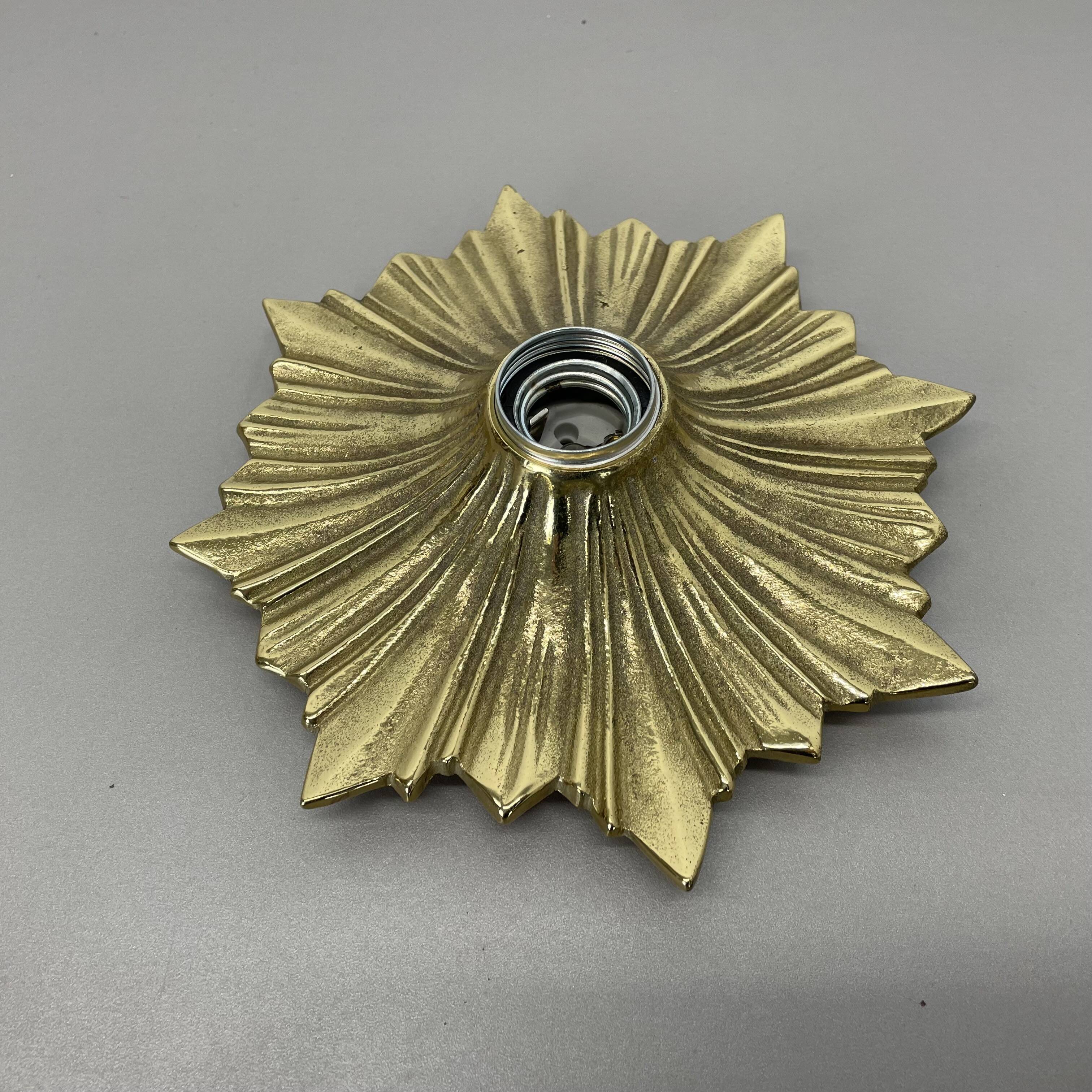 Set of Three Brutalist Bronze Sunburst Wall Lights, Italy 1950s